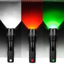 Load image into Gallery viewer, 3 in 1 LED Flashlight Torch Super Bright 800 Lumen Red, Green &amp; White Light by Zeus