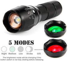 Load image into Gallery viewer, 3 in 1 LED Flashlight Torch Super Bright 800 Lumen Red, Green &amp; White Light