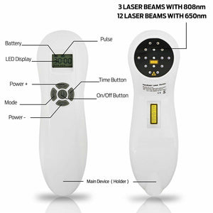 Pain Relief Cold Laser Therapy Device Unit LLLT Red Light Portable Handheld Unit 650nm+808nm (UK Plug)