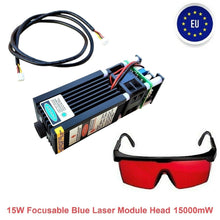 Load image into Gallery viewer, powerful 15Watt Focusable Blue Laser Module Head 15000mW For CNC Engraving Cutter Machine blau modul