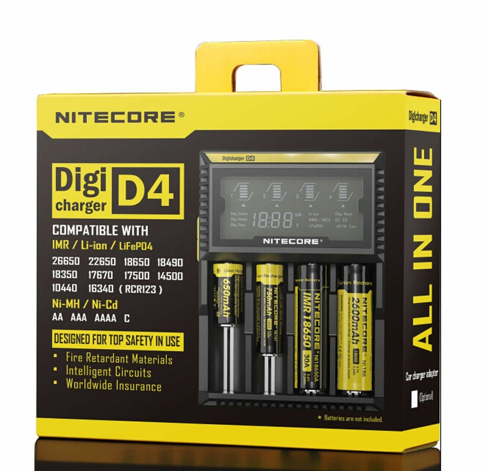 Nitecore D4 Professional Digi Charger For 18650 16340 18350 14500 26650 CR123A Li-ion & Ni-MH Nitecore D4 Professional Digi Charger For 18650 16340 18350 14500 26650 CR123A Li-ion & Ni-MH